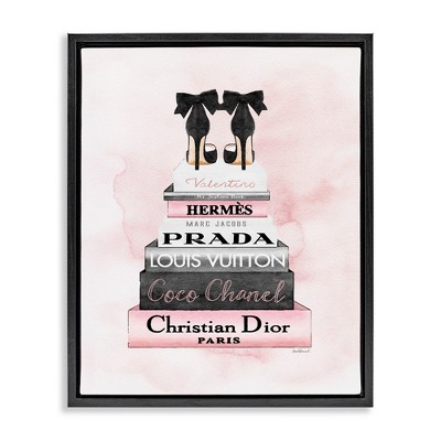 Stupell Industries Black Heels on Bookstack Brown Framed Floater Canvas Wall Art