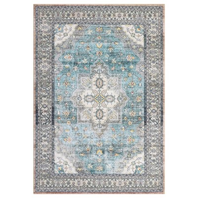 Vintage Floral Print Living Room Bedroom Rugs, Washable Non Slip Large Throw Carpet for Dining Room Nursery Kitchen