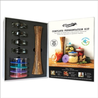 Masontops Complete Mason Jar Fermentation Kit: 10-Piece Set with Silicone Lids & Weights, Recipe Book, Tamper
