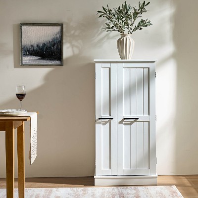 ORRD White Freestanding Pantry Cabinet​ Doors, Adjustable Shelves, Ideal for Kitchen & Craft Rooms