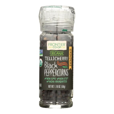Frontier Herb Peppercorns - Organic - Whole - Black - Tellicherry Grade - Grinder Bottle - Case of 6 - 1.76 oz