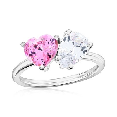 Bella Silver Sterling Silver Heart & Pearshaped CZ Ring -  Pink - Available Sizes:  9 ,  8 ,  6 ,  7