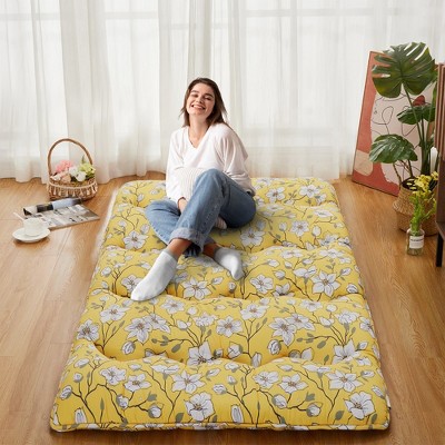 Floral Printed Futon Floor Mattress Twin/Full Size Japanese Style Roll Up Sleeping Mattress Pad for Indoor Outdoor Travel