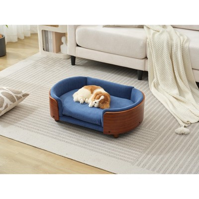 Mocamel Scandinavian style Elevated Dog Bed Pet Sofa With Solid Wood legs and Bent Wood Back, Velvet Cushion,Small Size