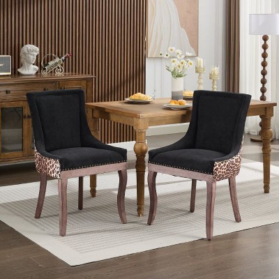 CAVINAS Mid-Century Dining Chair Set of 2, Upholstered Side Dining Chairs with High Back and Rivet Trim