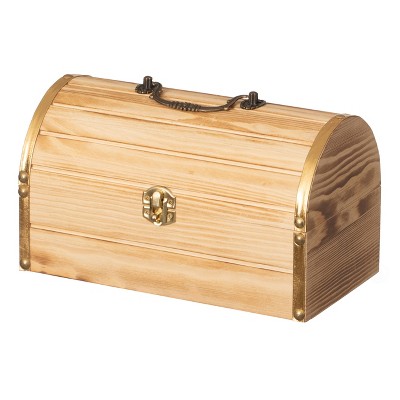 Vintiquewise Unfinished Wooden Treasure Chest Arched Lid Gold Metal Accents Front Locking Latch & Top Handle Decorative Storage Box