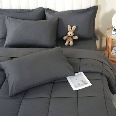 Full Size Grey Comforter Set, 7Pcs All Season Bedding with 2 Pillow Shams Cases