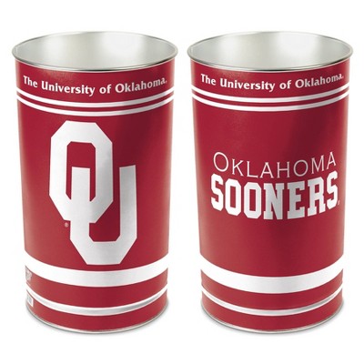NCAA Oklahoma Sooners Waste Basket: Indoor Tin Trash Can, Open Top, 13-Gallon Capacity