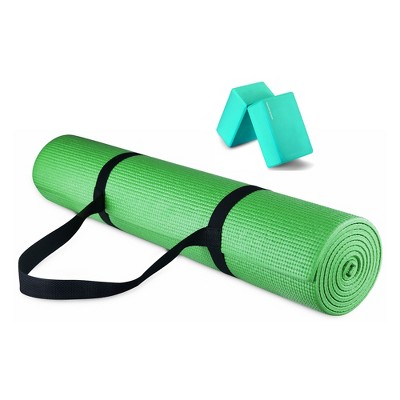 Signature Fitness All Purpose 0.25 Inch Thick High Density No Tear Exercise Yoga Mat with Strap & Lightweight Features for Indoor & Outdoor Use