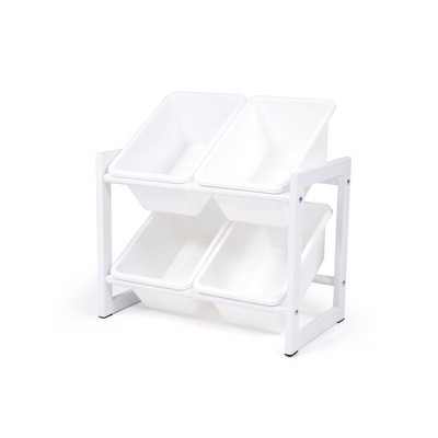 Cambridge Compact 4 Bin Organizer with Metal Frame Kids' Bookshelf White - Humble Crew: Toy Storage, Sliding Bin Frame
