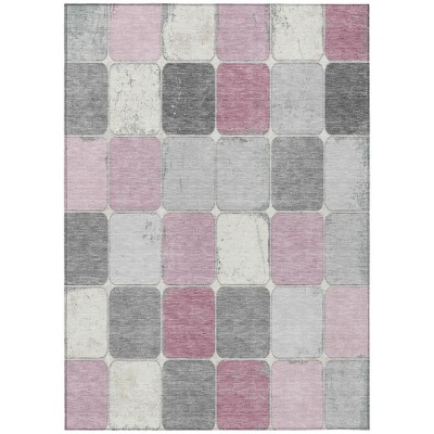 Blush And Gray Geometric Washable Indoor Outdoor Area Rug