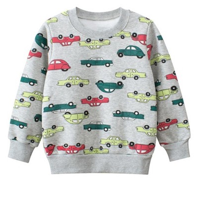 MyKids-USA Baby Boys Automobile Cars Cartoon Crew Neck Long Sleeve Grey Pullover