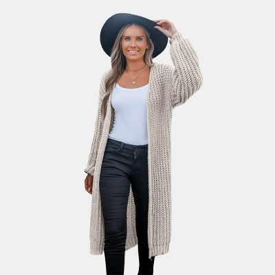 Women's Beige Cozy Knitted Open Front Longline Cardigan - Cupshe