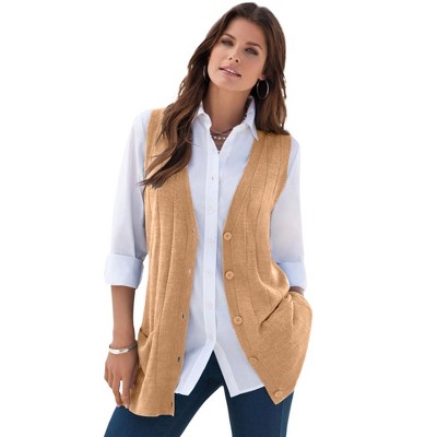 Roaman's Plus Size Drop Needle Vest Lightweight Sweater Knit