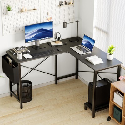 PAGED L Shaped Computer Desk Modern Corner Desk with CPU Storage Shelf & Side Bag, Gaming Desk for Living Room, Home Office