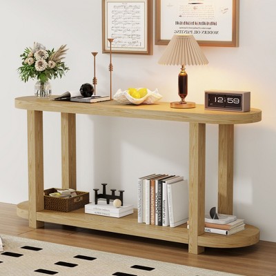 NicBex Modern 2-Tier Oval Console Table with Streamlined Top,Minimalist Entryway Table for Study,Hallway,Living Room