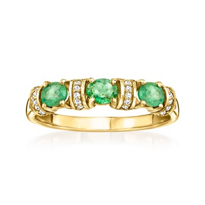 Ross-Simons 0.40 ct. t.w. Emerald Ring With Diamonds in 10kt Yellow Gold