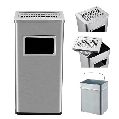 7.9 Gallon Trash Can, Stainless Steel Ashtray Metal Can, Commercial Garbage Can with Removable Inner Bucket, Waste Bin with Lid for Outside Patio