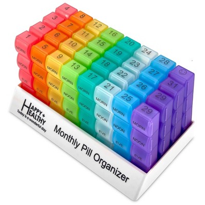 MEDca Monthly Pill Box Organizer – 4 Times Daily (Morning, Noon, Evening, Night) with 32 Compartments for Medication, Vitamins & Travel