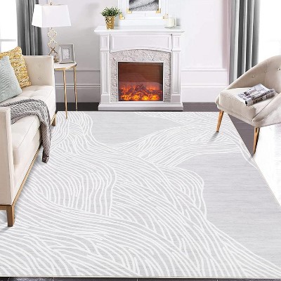Acekool 10x13 Neutral Grey Abstract Rug, Non Slip Low Pile, Indoor Contemporary Carpet for Home & Office