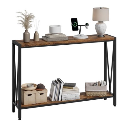 WhizMax Black Console Table, 42.9" Entryway Table with Storage, Industrial Sofa Table with V Design, 2-Tier Narrow Console Table for Entryway, Living Room, Hallway, Foyer, Corridor, Office