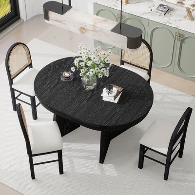Whisen 5-Piece Round Extendable Dining Table Set with 4 Upholstered Chairs