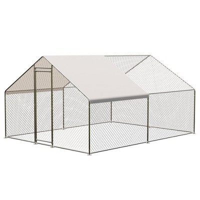 Chicken Coop Large Metal Walk-in Poultry Cage Chicken House Outdoor with Waterproof Cover