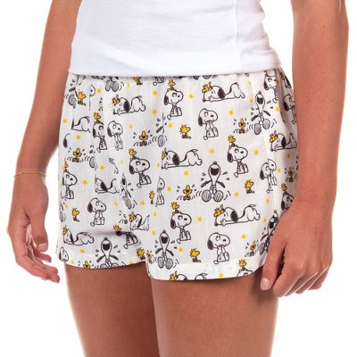 Peanuts Pajamas Women's Snoopy And Woodstock Stars PJ Sleep Shorts White