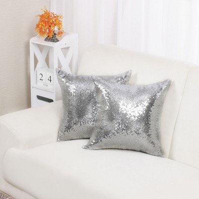 PiccoCasa Sequin Throw Pillow Cover Glitzy Shiny Sparkling Satin Solid Square Pillowcase Cover 1 Pc
