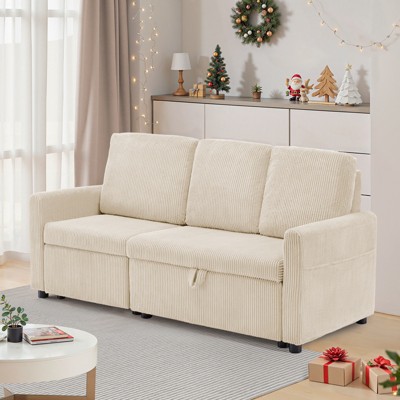Buenhomino 3 Seater Couches for Living Room, 71" Modern Corduroy Sofa with Hidden Storage Beige Small Couches for Apartment, Small Spaces, Home Office