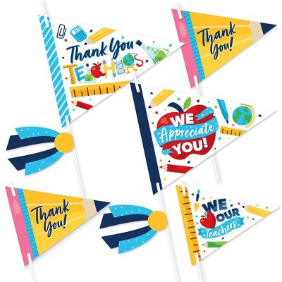 Big Dot of Happiness Thank You Teachers - Triangle Teacher Appreciation Photo Props - Pennant Flag Centerpieces - Set of 20