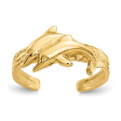 Black Bow Jewelry Dolphins Toe Ring in 14 Karat Gold