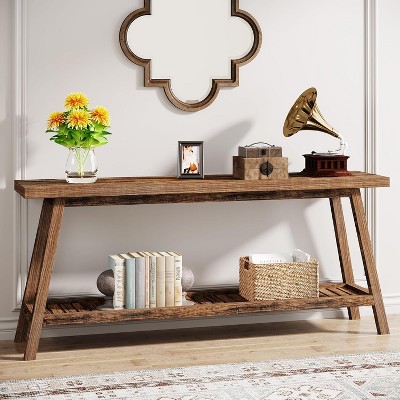 Lirago 70.9" Farmhouse Console Table Extra Long 2 Tier Rustic Entryway Sofa Table for Living Room Hallway Space Saving Storage Natural