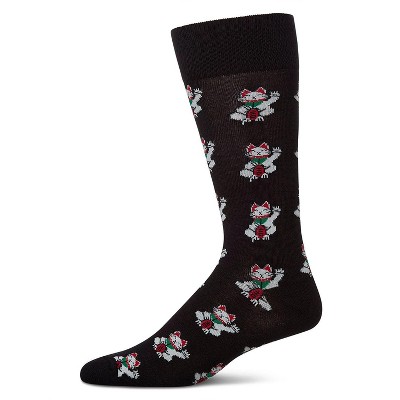 Memoi Lucky Cat Maneki-Neko Men's Bamboo Blend Crew Socks