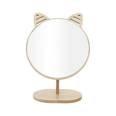 Unique Bargains Large Cartoon Ears Desktop Cosmetic Mirror Wood Color 1 Pc