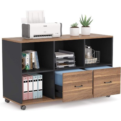 Tribesigns 2 Drawers Lateral File Cabinets, 43-inch Mobile Wood Filing Cabinet Printer Stand with Open Storage Shelves, Drawers for Letter Size