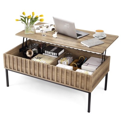 homfan Coffee Table - 2-Tier Table with Storage Shelf, Metal Frame Sofa Table for Small Spaces, Multi-Functional Center for Home Office Lounge