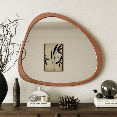 Colt 45 Inch Asymmetrical Wood Mirror,Features Clean Silhouette Pine Frame Large Size Wood Mirror for Living Room, Bedroom, Entryway-Maison Boucle