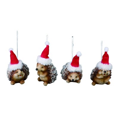Transpac 4 Inch Brown Christmas Hedgehog Ornament Set of 4 Resin Tree Decorations for Holiday Cheer