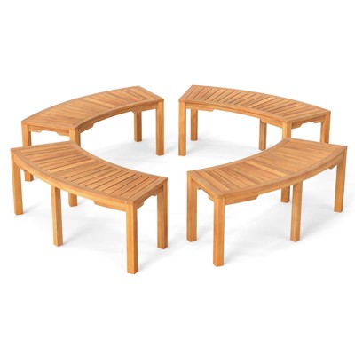 Costway 1/2/4 PCS Outdoor Curved Bench with Slatted Seat Wrap Around Tree Bench 2-Person Seating