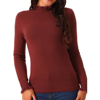Seta T Women's Mock Neck Long Sleeve Fluffy Cuff Sweater