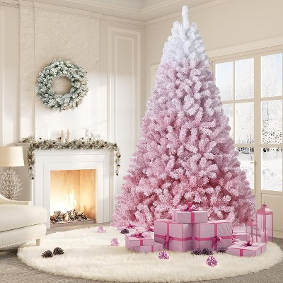 4.5-9ft Pink Christmas Tree, Artificial Christmas Tree with 288 Branch Tips & Sturdy Metal Stand, Xmas Decoration for Home Office, Party, Holiday
