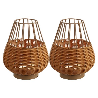 JONATHAN Y Elian 10" Decorative Indoor/Outdoor Faux Wicker Rechargeable/Cordless Dimmable Integrated LED Table Lamp
