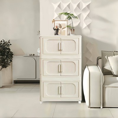 TiramisuBest Storage Cabinet with Folding Magnetic Doors and Wheels for Quick Installation, Perfect for Living Rooms, Bedrooms, And Dorm Rooms