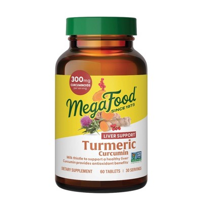 MegaFood Turmeric Supplement, Turmeric Curcumin with BioPerine, Liver Support, Vegan Tablets - 60ct