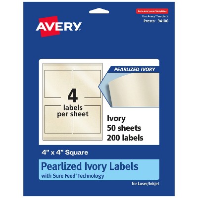 Avery Pearlized Ivory Square Labels with Sure Feed Technology, 4" x 4"