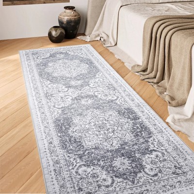 Washable Area Rug, Non-Slip Floral Carpet, Retro Floor Mat for Kitchen, Bathroom, Living Room, Bedroom, Entryway & Hallways