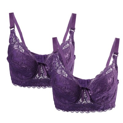 Allegra K Women Full Cup Breathable Comfort Floral Lace Non-Padded Underwired Bra
