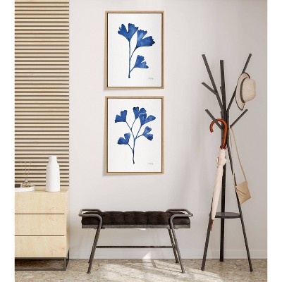 (Set of 2) 18" x 24" Sylvie Navy Ginkgo Trio by Cat Coquillette Framed Canvas Set Natural - Kate & Laurel All Things Decor