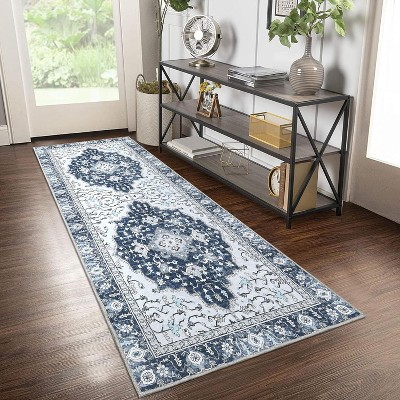 Distressed Vintage Boho Area Rug Large Soft Washable Low Pile Carpet, Non-Slip Foldable Rug for Living Room, Bedroom, Dining Room Office